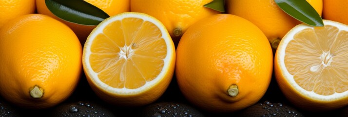 Poster - Vibrant arrangement of fresh lemons and assorted berries set against a bright, colorful background