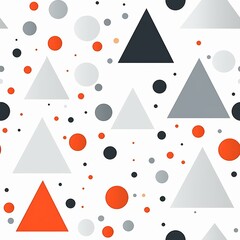 Poster - Seamless pattern of colorful geometric shapes in various sizes with bright orange accents
