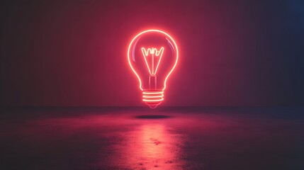 Poster - Illuminating innovation floating neon light bulb in dark studio space modern aesthetic creative environment