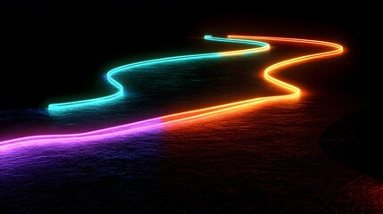 Poster - Vibrant neon light trails abstract space digital art dark environment artistic perspective illuminated movement