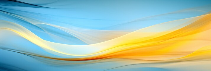 Poster - Vibrant abstract wave art  dynamic yellow and blue tones on a simple blue background