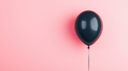 Poster - Minimalist black balloon gracefully positioned against a soft pink background creating a modern and trendy visual aesthetic for celebrations