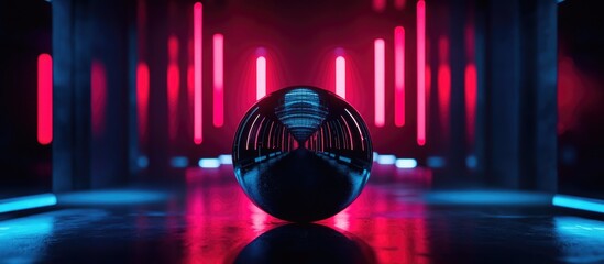 Poster - Mirrored disco ball reflecting colorful stage lights creating a dynamic atmosphere with space for overlay text and promotional content