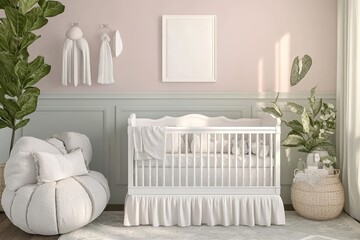 Aufkleber - serene 3d visualization of nursery with soft pastel walls white crib and plush decor elements