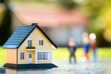 Poster - stock photo of real estate with blurred figures in background offering clean composition and ample space for text