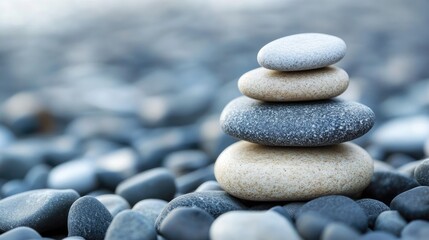 Poster - Balanced stones symbolizing tranquility and mindfulness promoting personal growth and transformation in a serene outdoor setting.