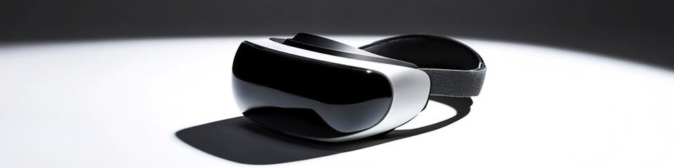 Poster - single vr headset displayed at angle on smooth matte white surface under soft directional lighting