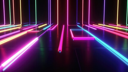 Poster - futuristic laptop illuminated by vibrant neon lights in a dark setting showcasing modern technology 