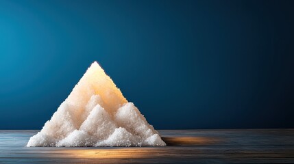 Poster - Salt Danger for Health Concept, Brilliant Glowing Pyramid of Salt Crystals Illuminated in a Dim Setting with Dramatic Shadows