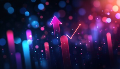 Poster - Neon Growth Chart Upward Arrow Data Visualization Abstract Background