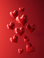 Poster - Shiny red hearts floating on vibrant red background for Valentine's Day celebration
