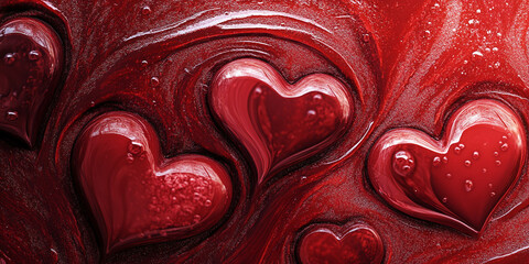 Poster - Abstract red hearts in a swirling liquid texture, ideal for Valentine's Day designs and romantic themes