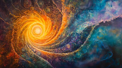 Poster - Spiraling cosmic energy abstract art colorful swirl digital creation vibrant viewpoint celestial concept