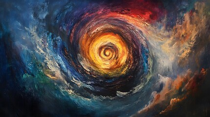 Poster - Dynamic cosmic swirl painting abstract art vibrant colors artistic environment close-up view energy concept