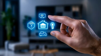 Poster - Hand Touching Transparent Smart Home Technology Interface Icons
