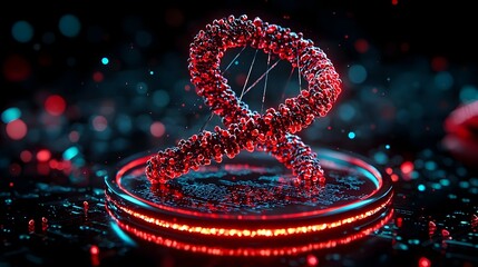 Poster - 3D Render of DNA Structure with Neon Glow and Futuristic Background