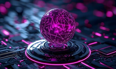 Poster - Futuristic Technology Illustration with Abstract Neon Globe Design