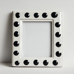 Polka Dot Picture Frame:  A simple yet stylish photo frame with a black polka dot design adorns the white frame.