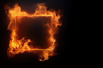 Poster - Bright flames create a glowing square frame in a dark environment in this vibrant display