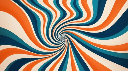 Fototapete - A vibrant swirl of orange, teal, and white stripes creates a mesmerizing spiral pattern, evoking a sense of depth and movement.
