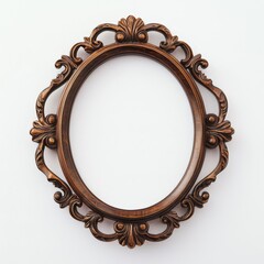 Wall Mural - Ornate Oval Frame: An antique-style oval picture frame with dark brown wooden finish and intricate carvings.  Perfect for adding a touch of vintage elegance to your designs. 