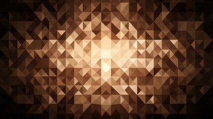 Poster - An abstract geometric pattern featuring a warm, radiant light at the center, surrounded by a mosaic of triangular shapes in shades of brown and gold.