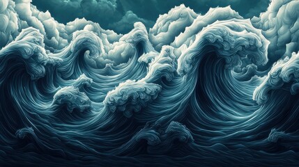 Poster - A dramatic depiction of turbulent ocean waves, showcasing intricate details and deep colors, evoking the power and beauty of the sea.