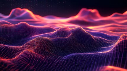 Poster - Dynamic digital landscape simulation virtual reality 3d visualization futuristic environment top-down view technology concept