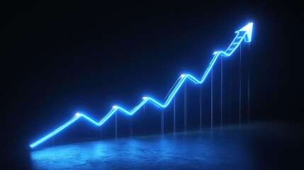 Poster - Business strategist projects a glowing success graph on a digital interface, symbolizing upward growth, corporate blue vibe
