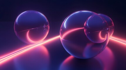 Poster - Dynamic neon spheres interacting futuristic virtual space digital art dark environment artistic perspective