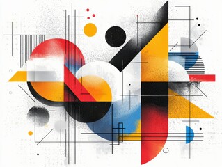 Poster - Abstract Geometric Composition with Bright Colors and Dynamic Shapes on White Background