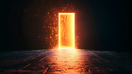 Poster - Mysterious portal glowing with energy dark room digital art cinematic atmosphere low angle view fantasy concept