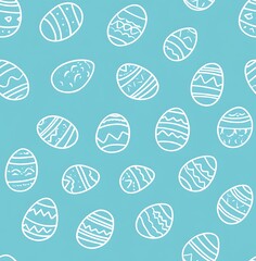 Canvas Print - A seamless pattern of white line-drawn Easter eggs on a light blue background, easter seamless pattern