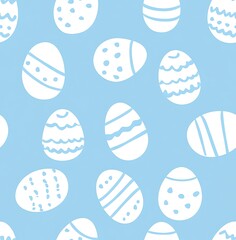 Canvas Print - A seamless pattern of white line-drawn Easter eggs on a light blue background, easter seamless pattern