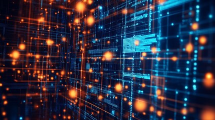Abstract digital network background with glowing lines and nodes.