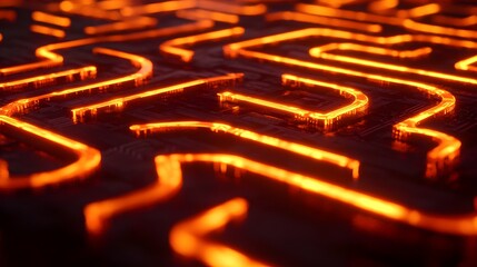 Poster - Illuminated pathways glowing circuit board maze digital realm abstract dark environment close-up technology concept