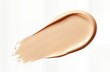 © miss irine - Creamy makeup foundation sample displayed on white background. Product texture shows smooth, light beige liquid consistency. Streak pattern suggests application, coverage. Ideal for product qualities
