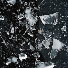 Aufkleber - Ice, crushed on black background. Pieces of crushed ice spreading away.