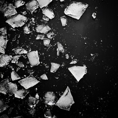 Aufkleber - Ice, crushed on black background. Pieces of crushed ice spreading away.