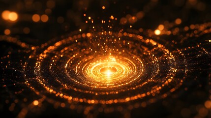 Poster - Dynamic golden particle burst abstract art digital render dark background close-up view energy concept