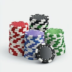 Poster - dice casino chips flying realistic tokens for gambling, cash for roulette or poker,