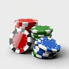 Poster - dice casino chips flying realistic tokens for gambling, cash for roulette or poker,