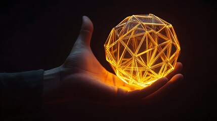 Poster - Illuminated geometric sphere manipulation digital art futuristic dark environment close-up view conceptual visualization