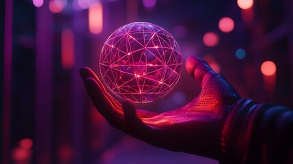 Poster - Captivating digital sphere manipulation futuristic urban environment artistic visuals night setting conceptual exploration