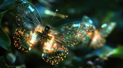 Poster - Butterflies with transparent wings embedded with microchips