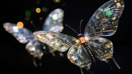 Poster - Butterflies with transparent wings embedded with microchips