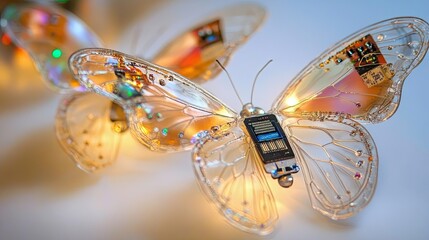 Poster - Butterflies with transparent wings embedded with microchips