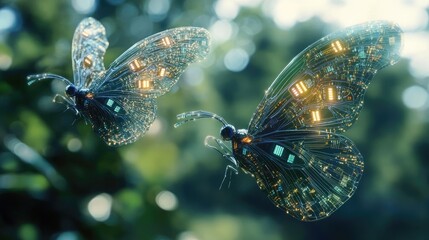 Poster - Butterflies with transparent wings embedded with microchips