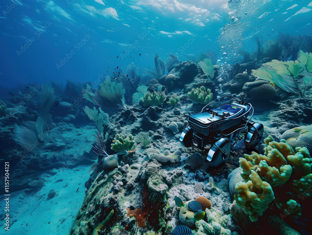 An underwater research expedition with advanced robotic gear exploring ...