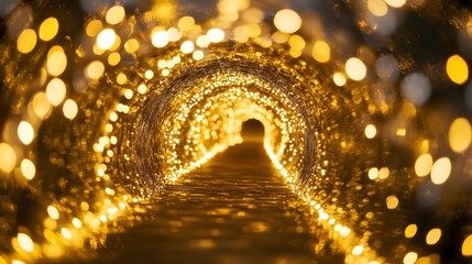 Poster - Illuminating pathway through a glimmering tunnel enchanted location photography magical atmosphere dynamic perspective